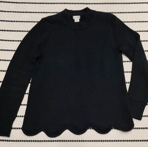 JCrew Black Scalloped Hem Crewneck Cotton Sweater XXS